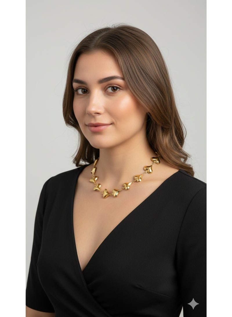 WARD Gold Plated Stainless Steel Heart Link Necklace for Women - Elegant Design - Image 2